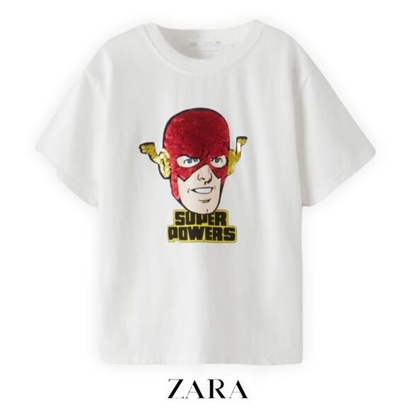 ZARA Kids | White | FLASH © DC COMICS SEQUIN T-SHIRT - Picture 1 of 6